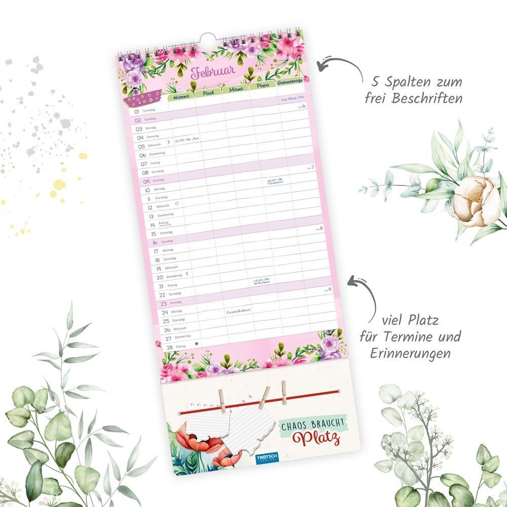 Bild: 9783988022523 | Trötsch Premium-Familienkalender Familientermine Blumen 2025 | Co.KG