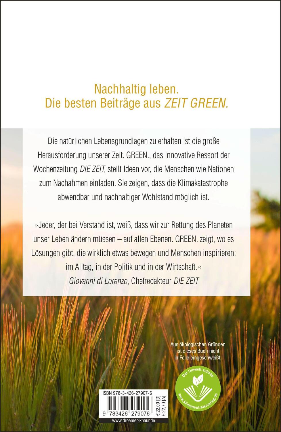 Rückseite: 9783426279076 | DIE ZEIT GREEN | Uwe Jean Heuser | Buch | 272 S. | Deutsch | 2023