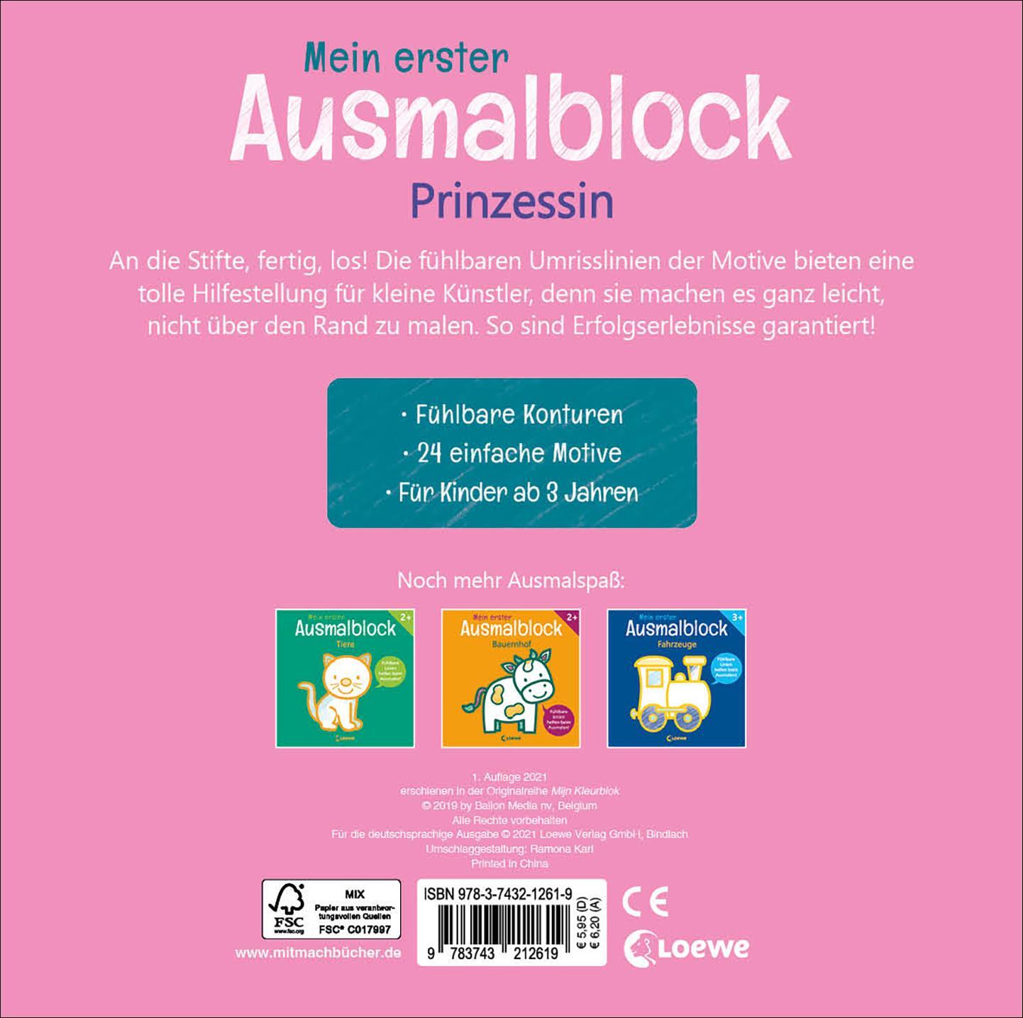 Rückseite: 9783743212619 | Mein erster Ausmalblock - Prinzessin | Loewe Kreativ (u. a.) | Buch