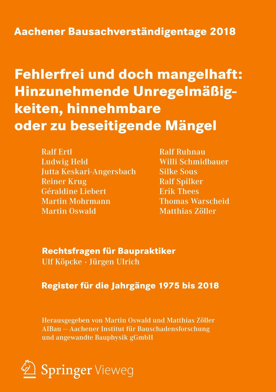 Cover: 9783658221560 | Aachener Bausachverständigentage 2018; . | Martin Oswald (u. a.)