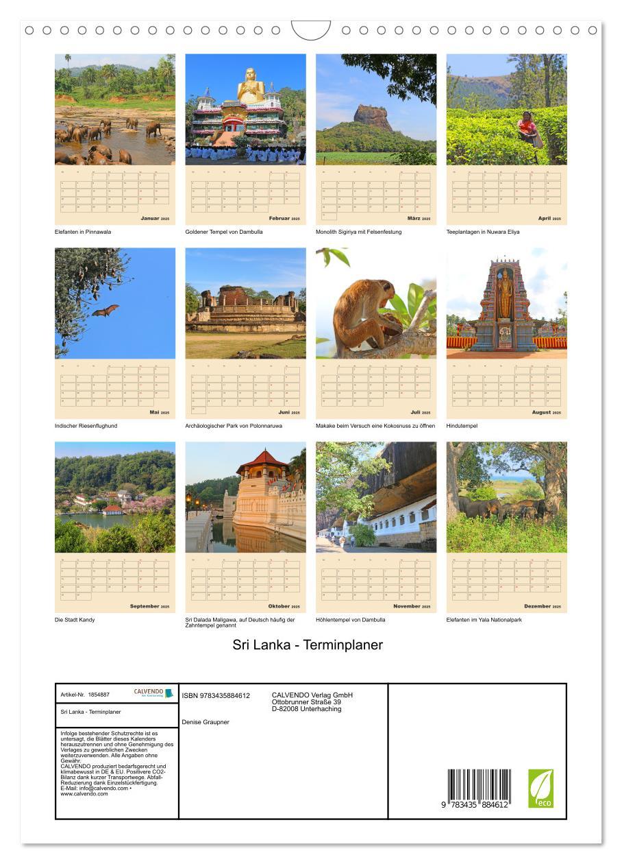 Bild: 9783435884612 | Sri Lanka - Terminplaner (Wandkalender 2025 DIN A3 hoch), CALVENDO...