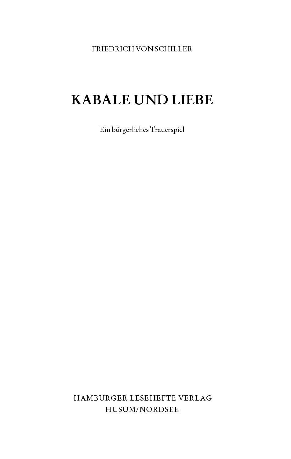 Bild: 9783872910608 | Kabale und Liebe | Ein bürgerliches Trauerspiel | Schiller | Buch