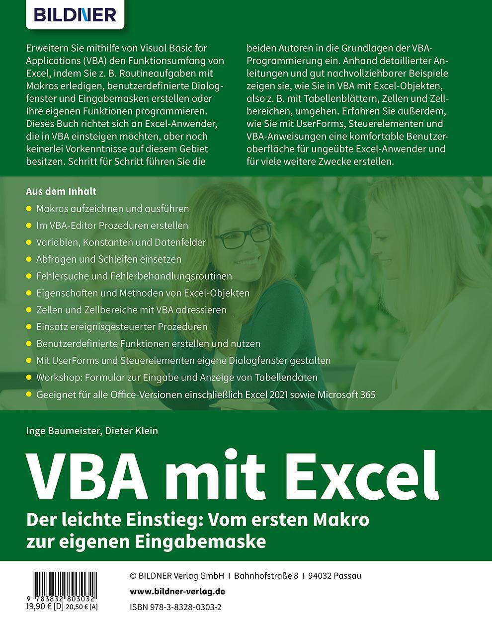 Rückseite: 9783832803032 | VBA mit Excel - Der leichte Einstieg | Inge Baumeister (u. a.) | Buch