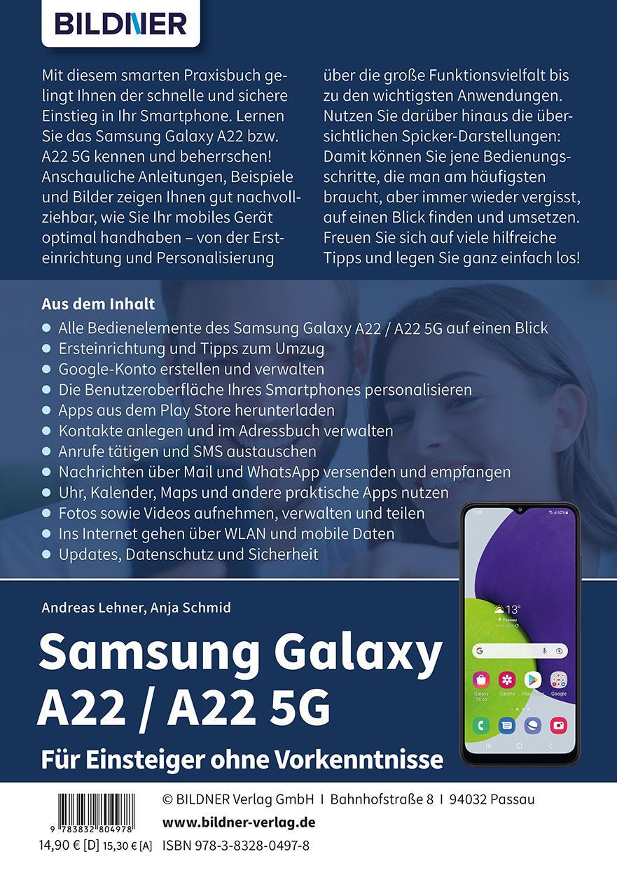 Rückseite: 9783832804978 | Samsung Galaxy A22 / A22 5G - Für Einsteiger ohne Vorkenntnisse | Buch