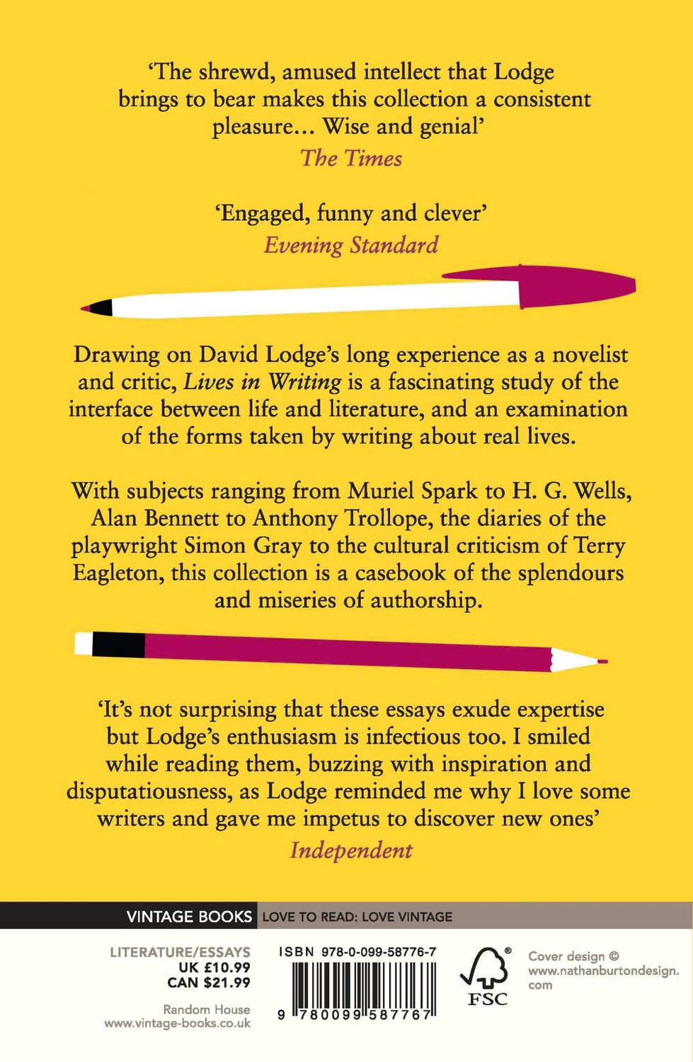 Rückseite: 9780099587767 | Lives in Writing | David Lodge | Taschenbuch | 260 S. | Englisch