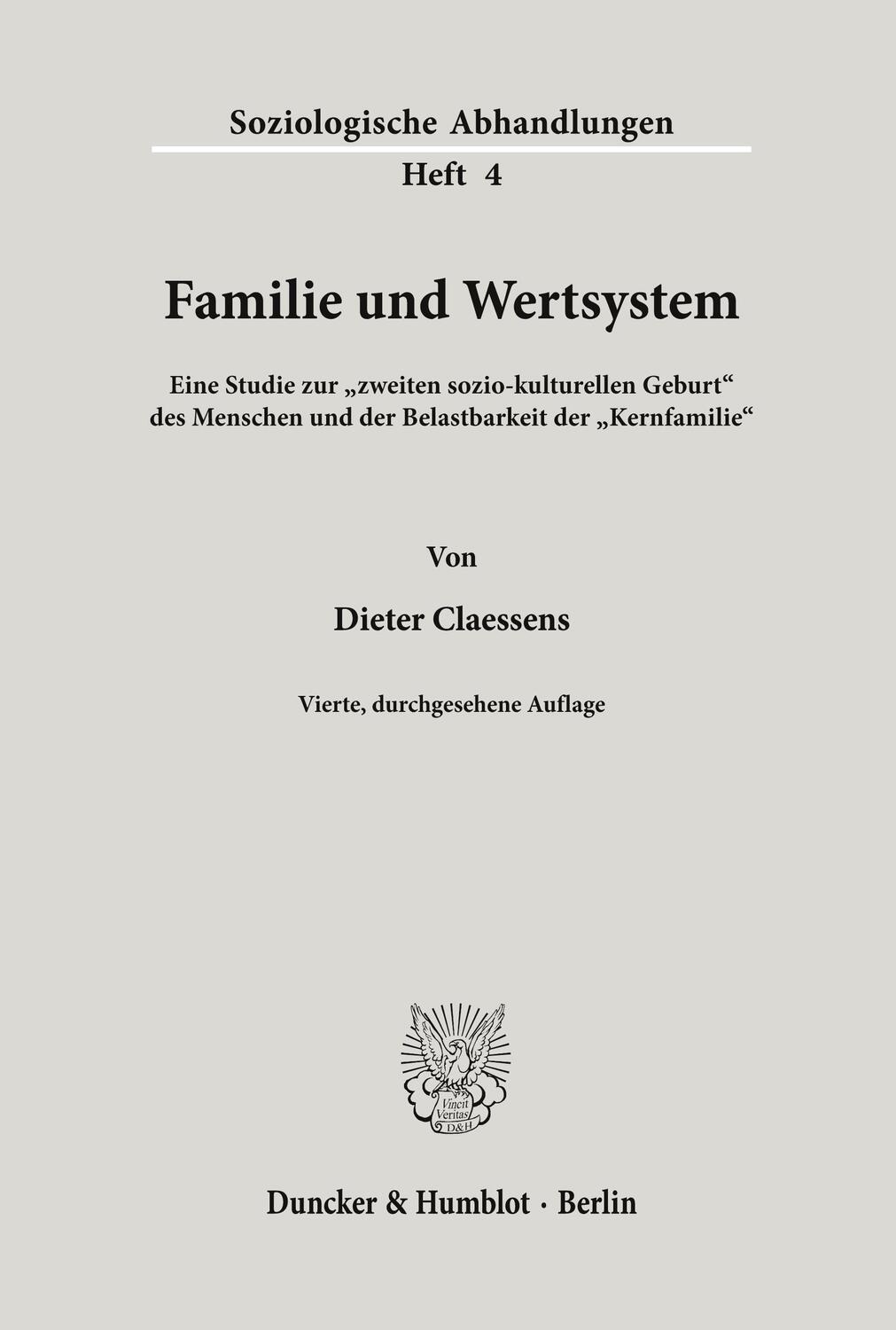 Cover: 9783428026999 | Familie und Wertsystem. | Dieter Claessens | Taschenbuch | Paperback