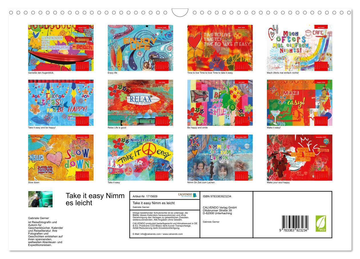 Bild: 9783383923234 | Take it easy Nimm es leicht (Wandkalender 2025 DIN A3 quer),...