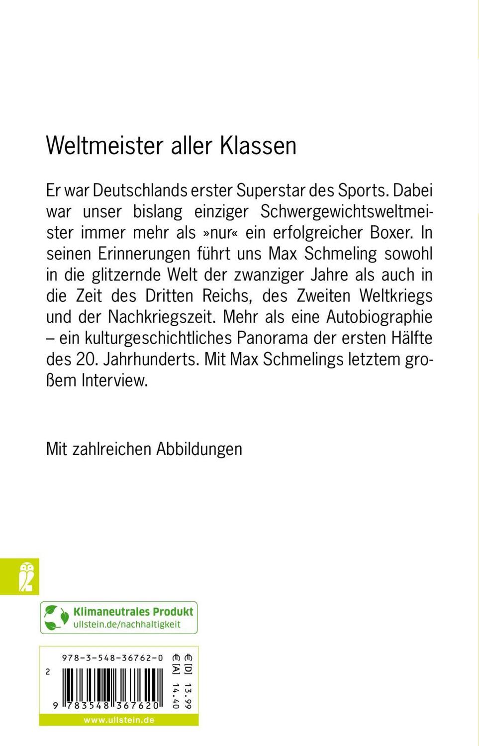 Rückseite: 9783548367620 | Erinnerungen | Max Schmeling | Taschenbuch | Deutsch | 2005