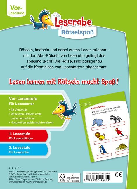Bild: 9783473489862 | Ravensburger Leserabe Rätselspaß - Abc-Rätsel für Lesestarter ab 5...