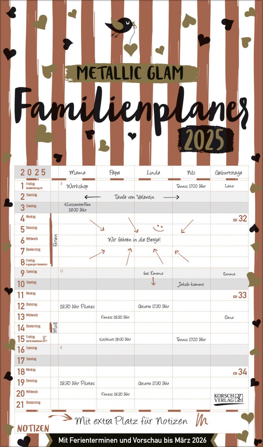 Cover: 9783731879428 | Familienplaner Metallic Glam 2025 | Verlag Korsch | Kalender | 14 S.