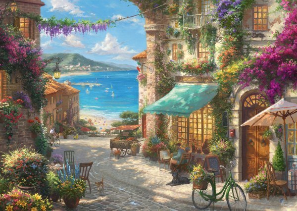 Bild: 4001504596248 | Café an der italienischen Riviera (Puzzle) | Thomas Kinkade | Spiel