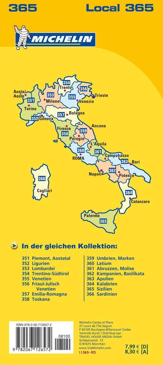 Rückseite: 9782067126572 | Michelin Lokalkarte Sizilien 1 : 220 000 | (Land-)Karte | 1 S. | 2022