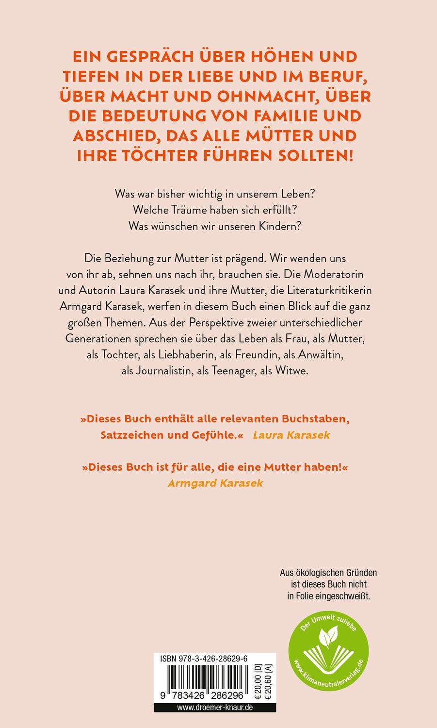 Rückseite: 9783426286296 | Das Gespräch unseres Lebens | Laura Karasek (u. a.) | Buch | 304 S.