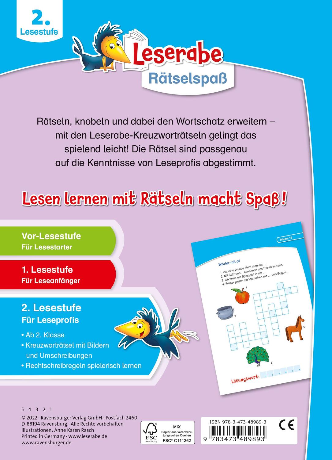 Rückseite: 9783473489893 | Ravensburger Leserabe Rätselspaß - Kreuzworträtsel zum Lesenlernen...