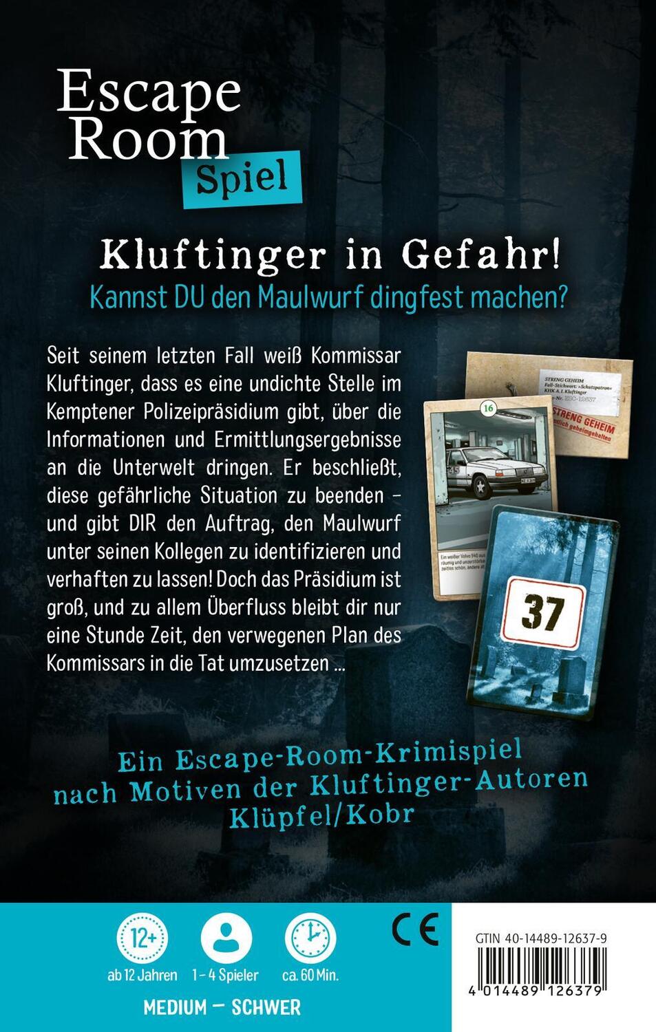 Rückseite: 4014489126379 | Klüpfel Kobr: Kluftinger in Gefahr! | Ein Escape-Room-Spiel | Spiel