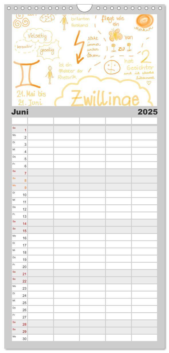 Bild: 9783457116074 | Familienplaner 2025 - Sternzeichen-Kalender mit 5 Spalten...