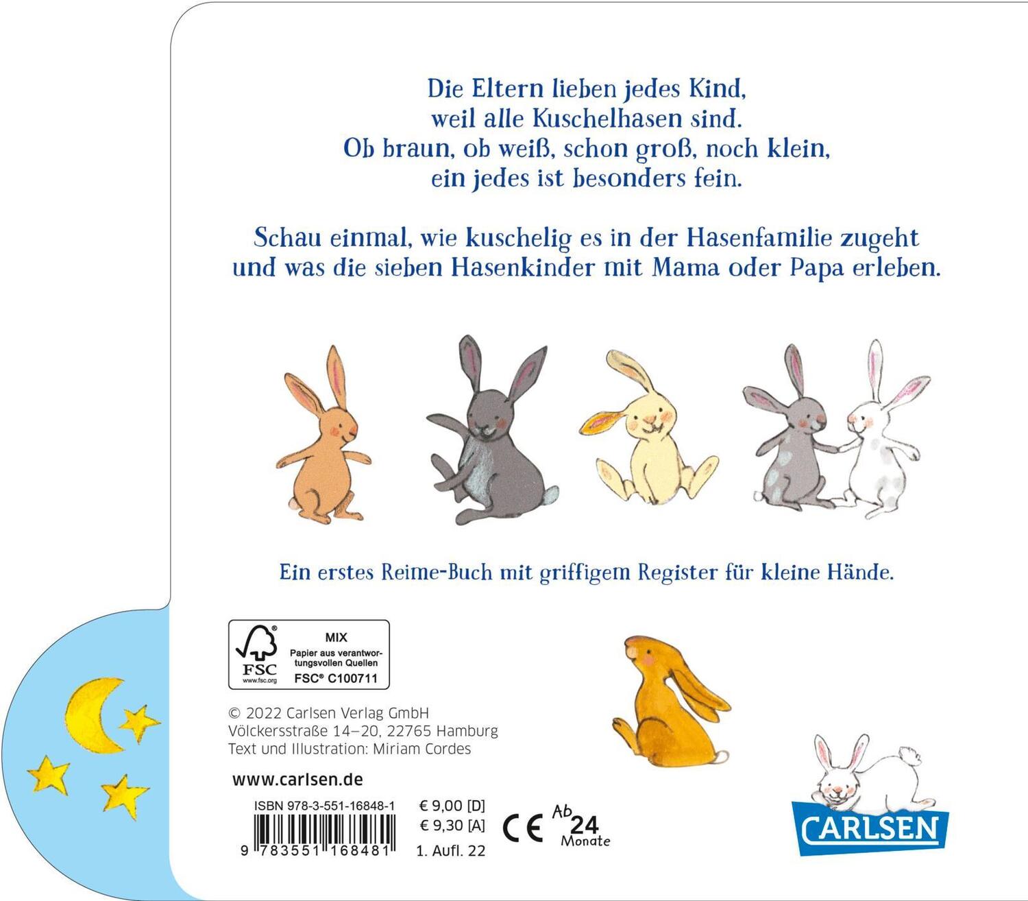 Rückseite: 9783551168481 | Alle meine Kuschelhäschen | Buntes Registerbuch für kleine Hände