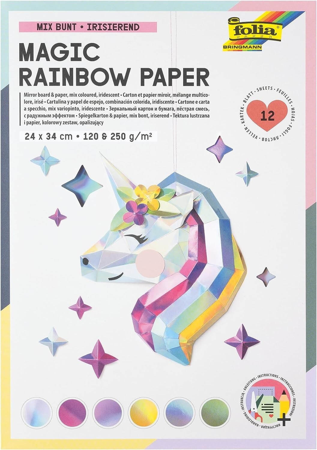 Cover: 4001868125993 | Folia Magic Rainbow 12 Blatt irisierendes Bastelpapier 24 x 34 cm,...