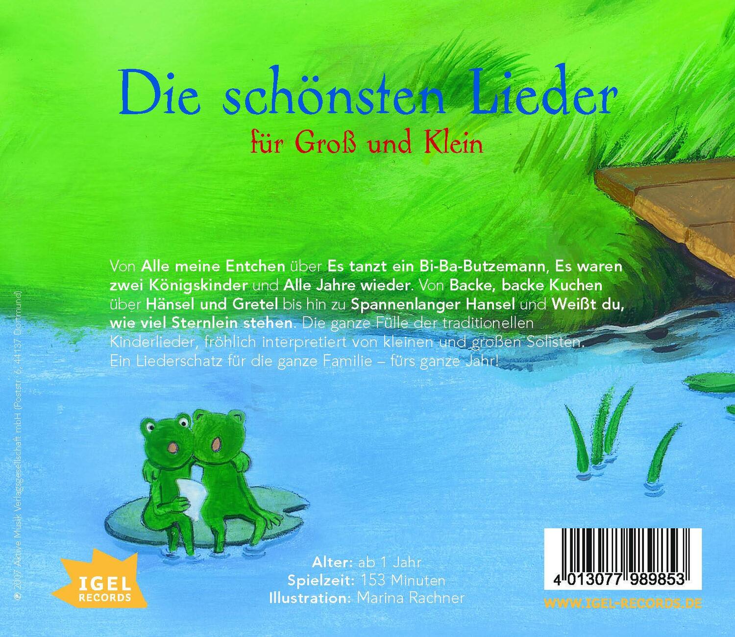 Rückseite: 4013077989853 | Die schönsten Lieder für Groß und Klein | Audio-CD | 2 Audio-CDs