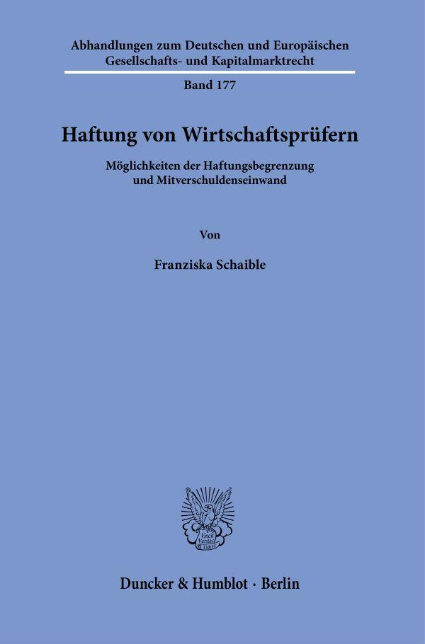 Cover: 9783428182657 | Haftung von Wirtschaftsprüfern. | Franziska Schaible | Taschenbuch