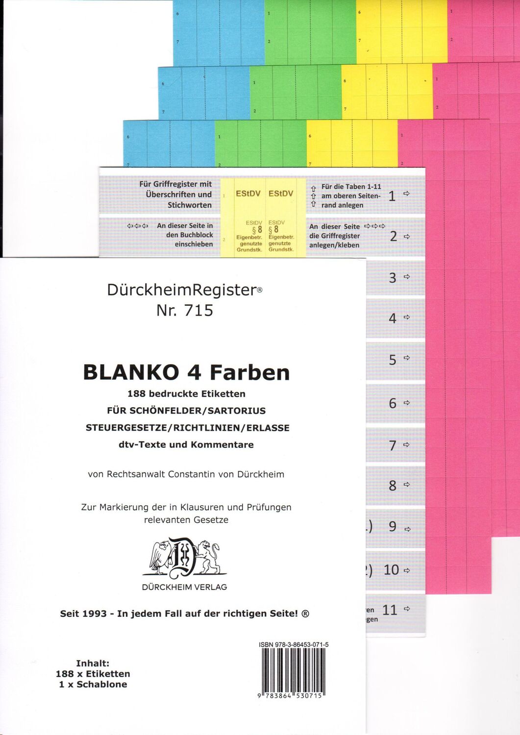 Cover: 9783864530715 | DürckheimRegister® BLANKO-FARBE Beschreibbar für Gesetzestexte mit...