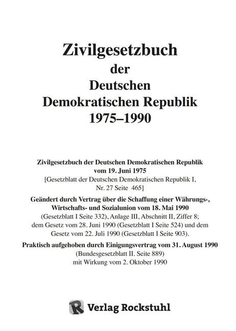 Bild: 9783938997253 | Zivilgesetzbuch der DDR 1975-1990 | Harald Rockstuhl | Taschenbuch
