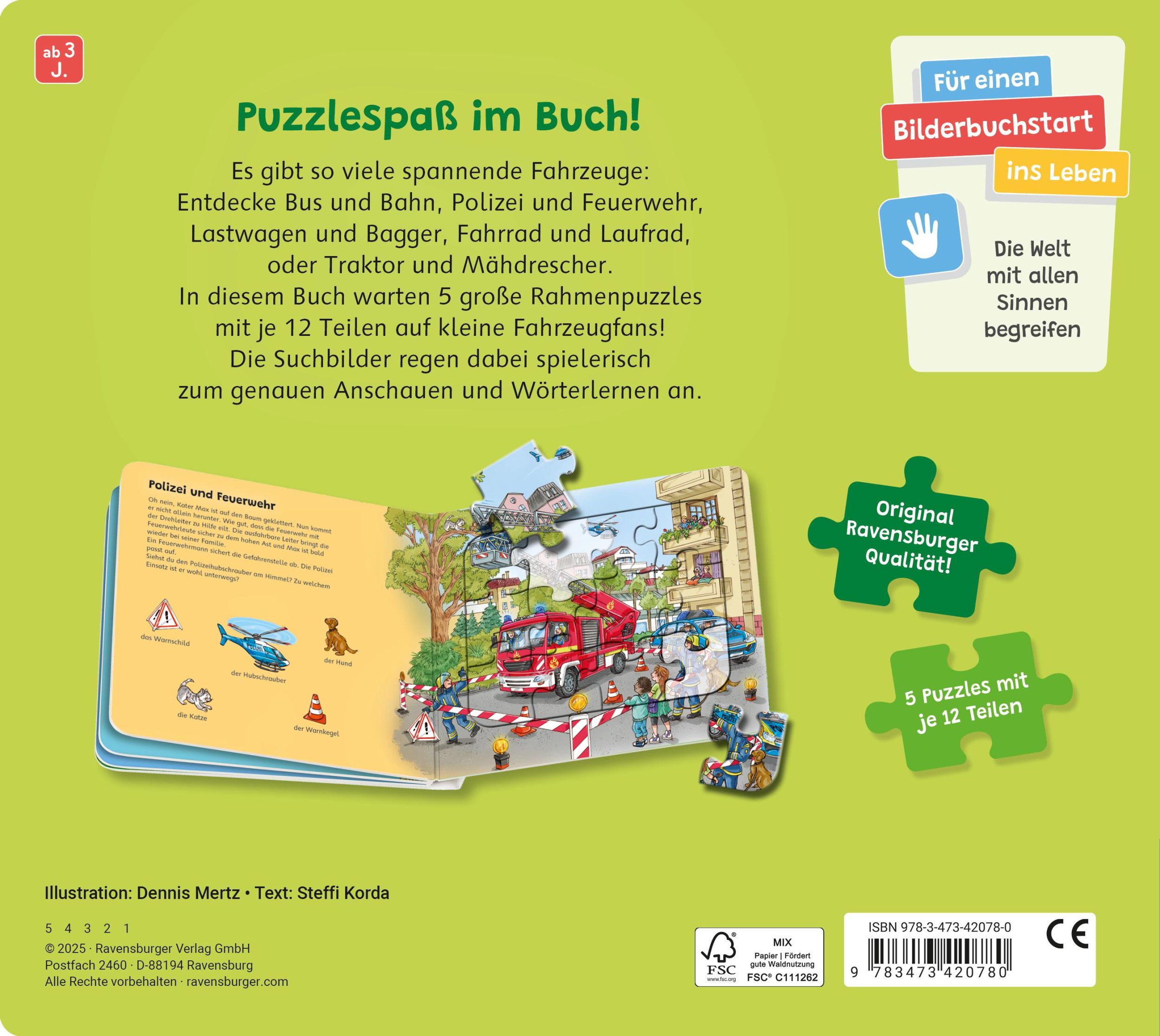 Rückseite: 9783473420780 | Ravensburger Puzzle-Buch: Fahrzeuge - Kinderbuch ab 3 Jahren,...