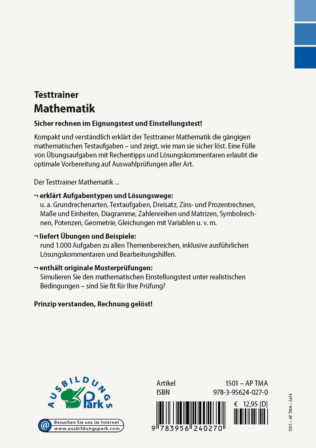 Rückseite: 9783956240270 | Testtrainer Mathematik | Kurt Guth (u. a.) | Taschenbuch | Deutsch