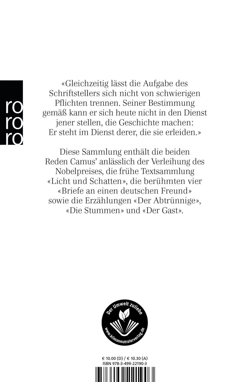 Rückseite: 9783499221903 | Kleine Prosa | Albert Camus | Taschenbuch | Deutsch | 1997