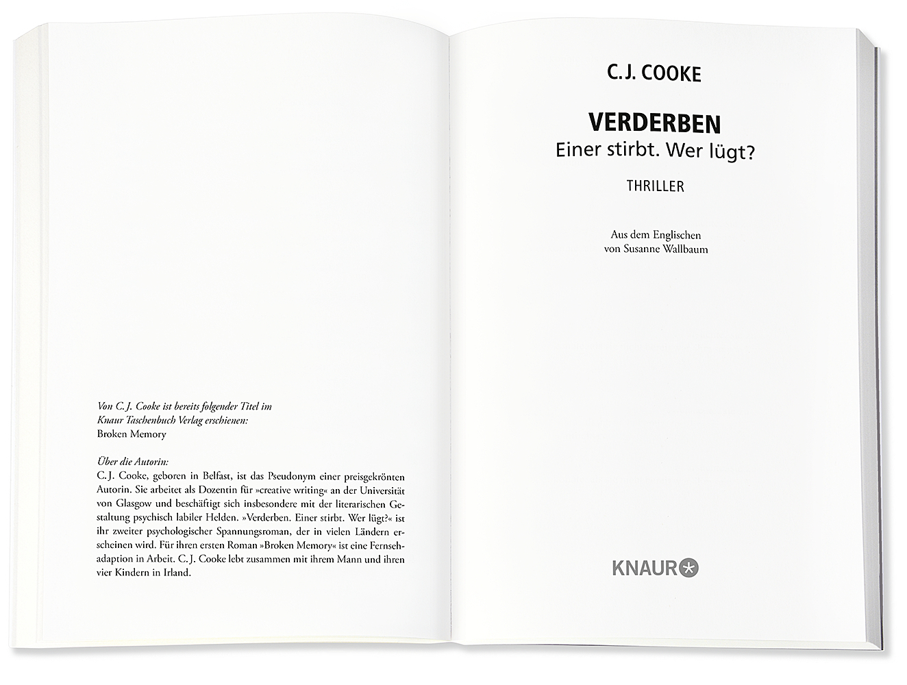 Bild: 9783426524992 | Verderben. Einer stirbt. Wer lügt? | Thriller | C. J. Cooke | Buch