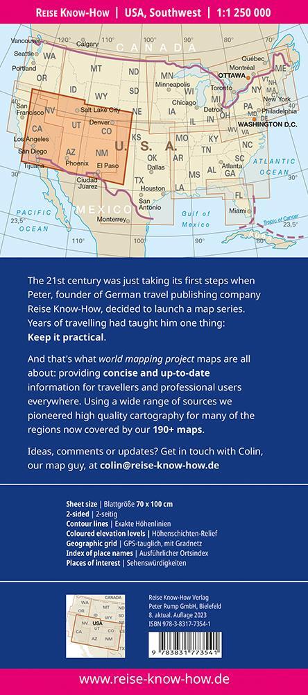 Rückseite: 9783831773541 | Reise Know-How Landkarte USA Südwest / USA, Southwest (1:1.250.000)...