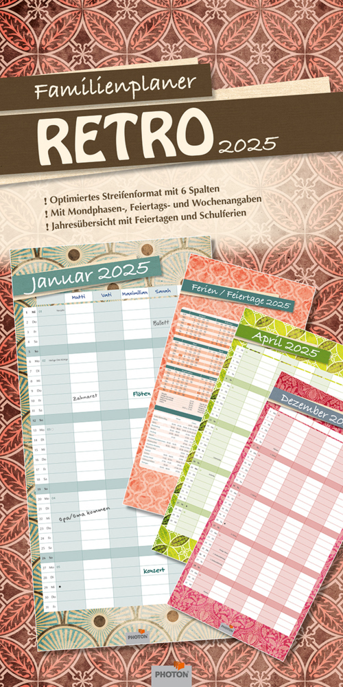 Cover: 9783911156066 | Familienplaner "RETRO" Kalender 2025 | PHOTON-Verlag | Kalender | 2025