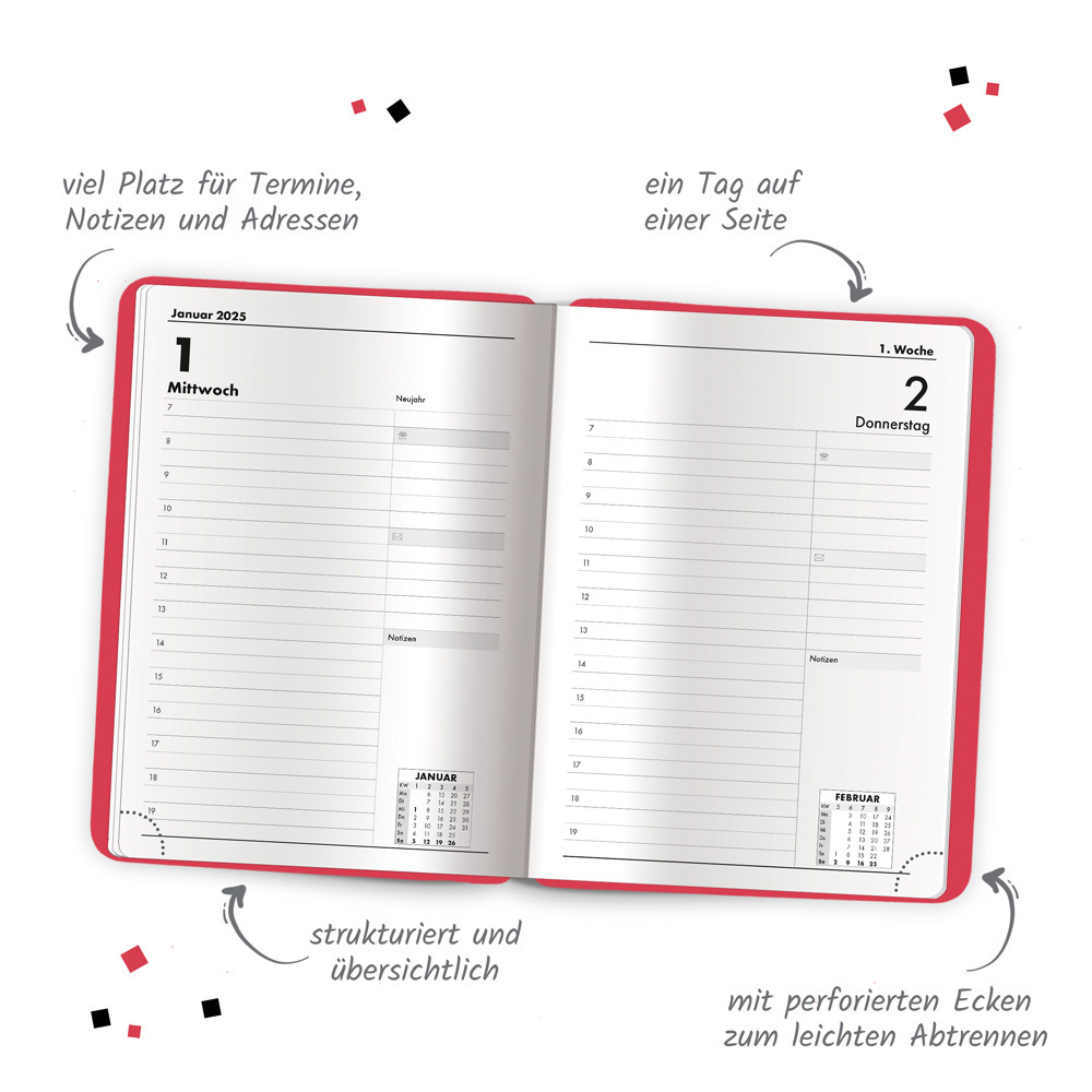 Bild: 4251901507419 | Trötsch Buchkalender A5 Rot 2025 | Tagesplaner | Co.KG | Kalender