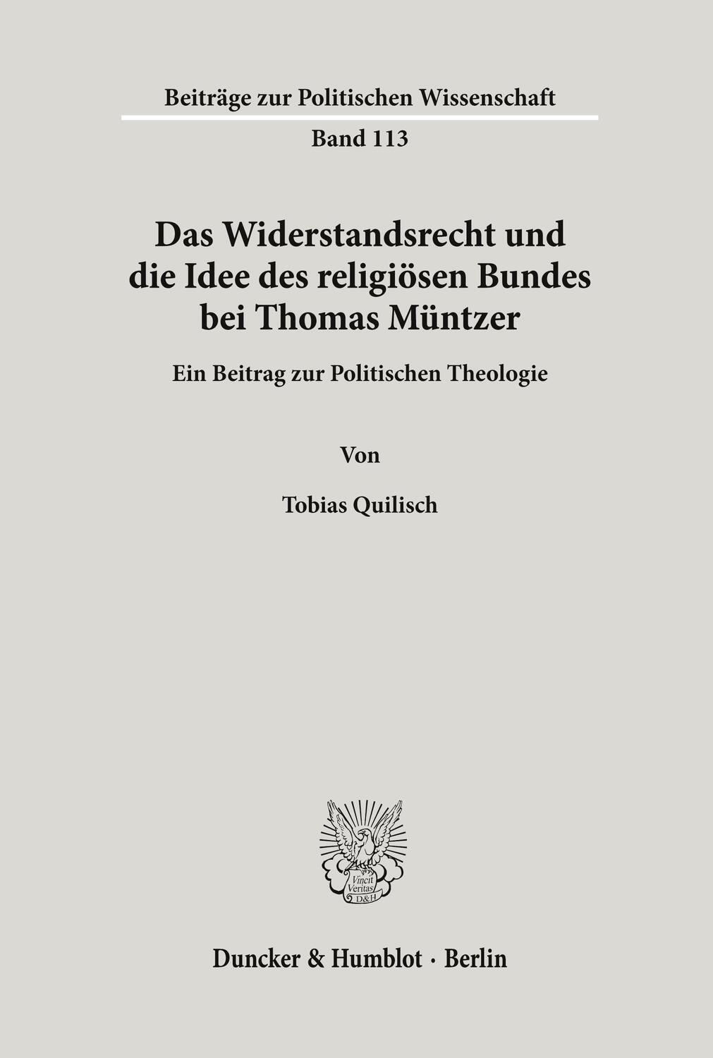 Cover: 9783428097173 | Das Widerstandsrecht und die Idee des religiösen Bundes bei Thomas...
