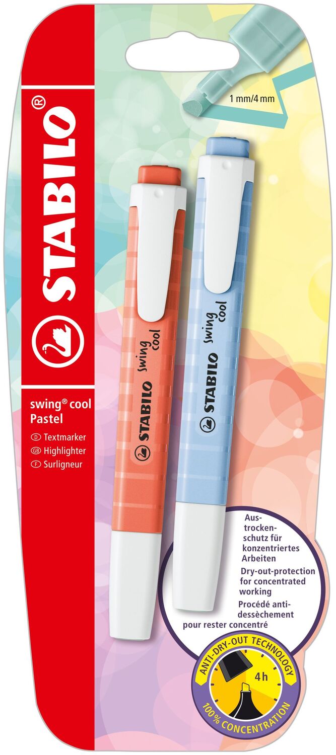 Cover: 4006381559539 | STABILO Textmarker swing® cool Pastel Wolkenblau + Korallrot 2er Set