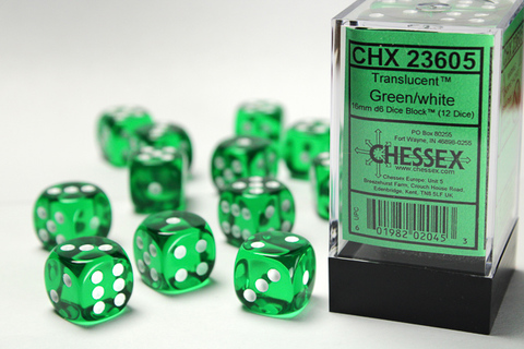 Cover: 601982020453 | Translucent 16mm d6 Green/white Dice Block™ (12 dice) | deutsch