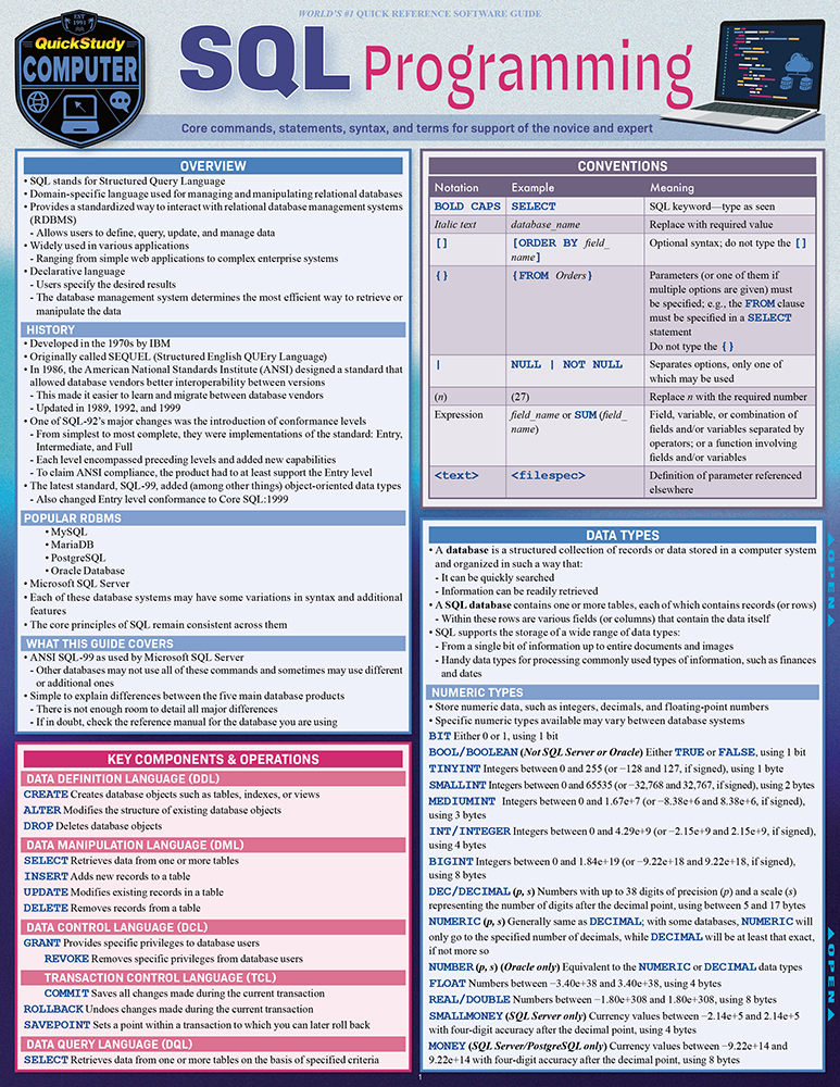 Cover: 9781423238799 | SQL Programming | A Quickstudy Laminated Reference Guide | Nixon