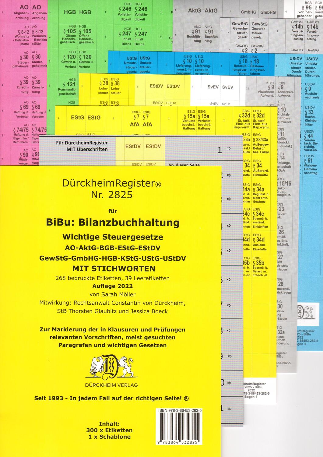 Cover: 9783864532825 | DürckheimRegister® 2825-BiBu- BilanzSteuerrecht - Wichtige...