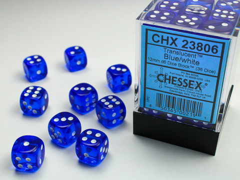 Cover: 850365002191 | Translucent 12mm d6 Blue/white Dice Block™ (36 dice) | deutsch