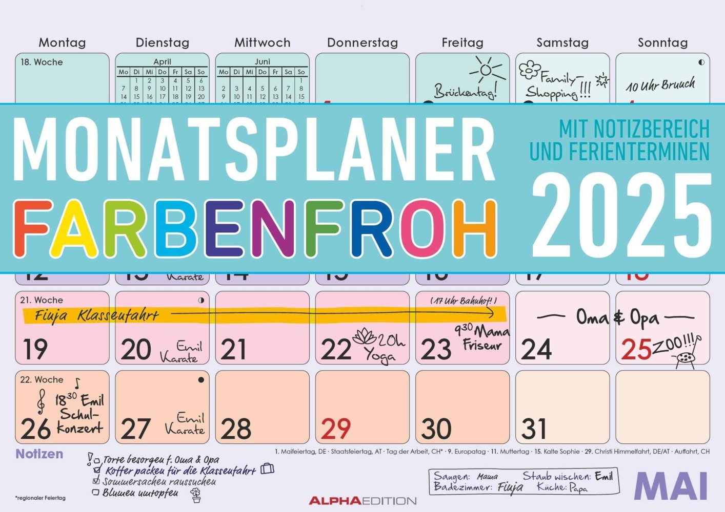 Cover: 4251732344474 | Alpha Edition - Monatsterminkalender Farbenfroh 2025, 29,7x21cm,...