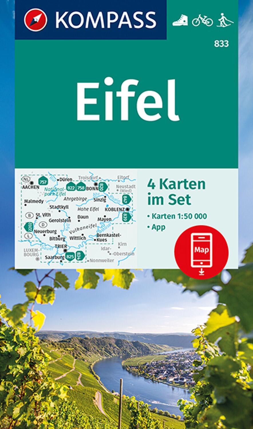 Cover: 9783991212287 | KOMPASS Wanderkarten-Set 833 Eifel (4 Karten) 1:50.000 | GmbH | 1 S.