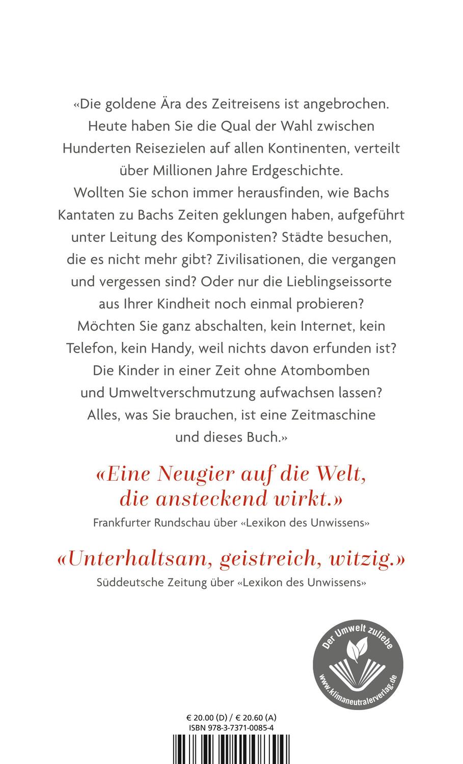 Rückseite: 9783737100854 | Handbuch für Zeitreisende | Kathrin Passig (u. a.) | Buch | Deutsch