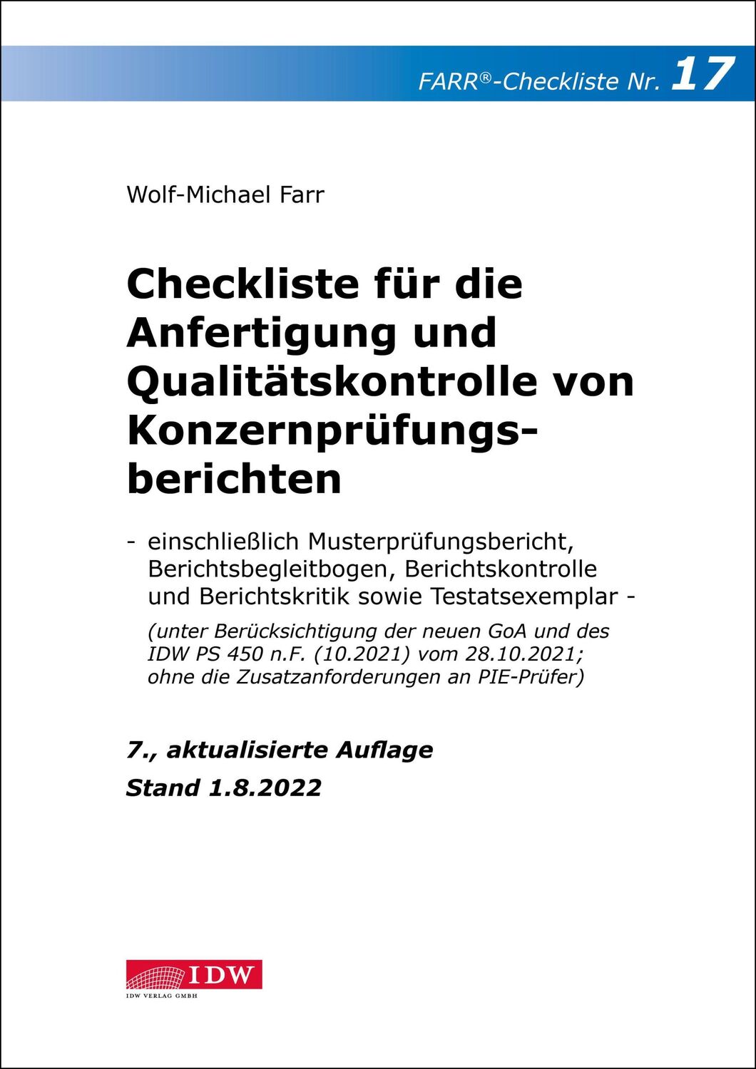 Cover: 9783802127458 | Checkliste 17 für die Anfertigung und Qualitätskontrolle von...