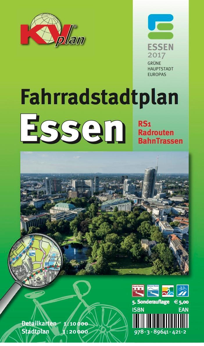 Cover: 9783896414212 | Essen  Fahrradstadtplan, KVplan, Radkarte/Wanderkarte/Stadtplan,...