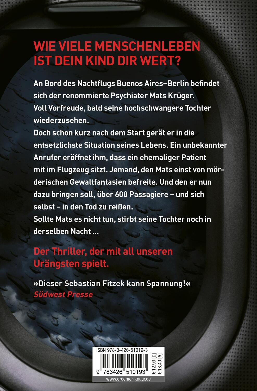 Rückseite: 9783426510193 | Flugangst 7A | Psychothriller | Sebastian Fitzek | Taschenbuch | 2019