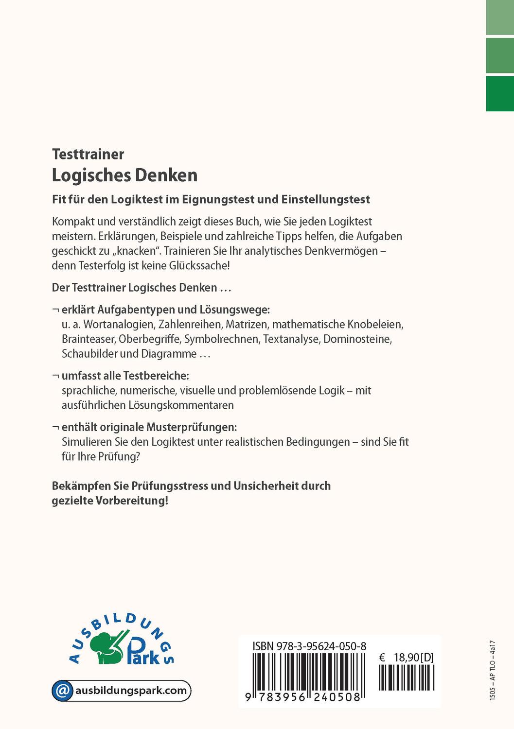Rückseite: 9783956240508 | Testtrainer Logisches Denken | Kurt Guth (u. a.) | Taschenbuch | 2017