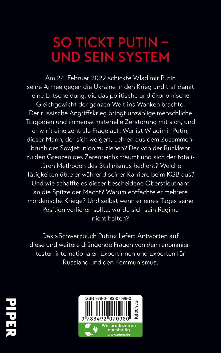 Rückseite: 9783492070980 | Schwarzbuch Putin | Stéphane Courtois (u. a.) | Buch | Deutsch | 2023