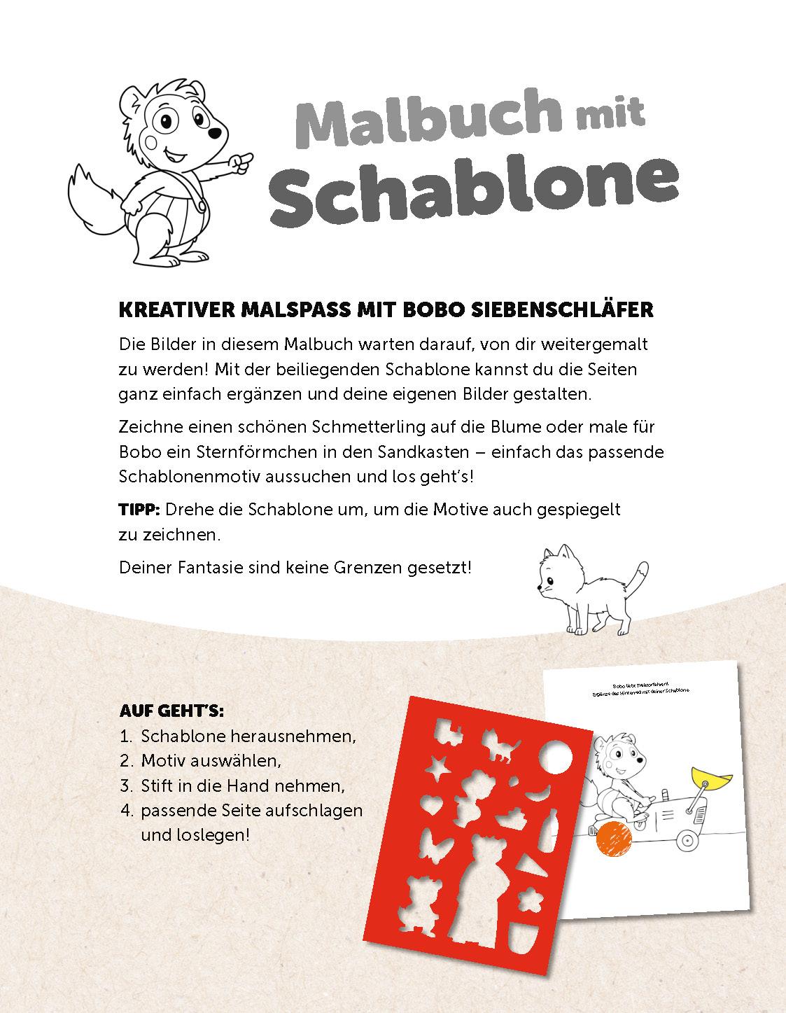 Bild: 9783987641398 | Bobo Siebenschläfer Malbuch mit Schablone. Zeichnen und Malen für...