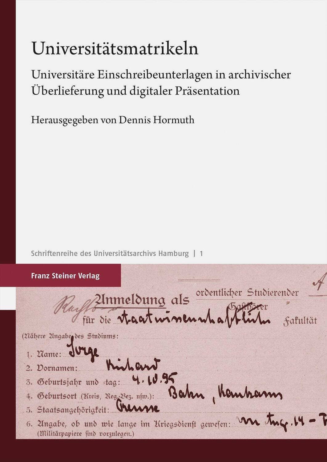 Cover: 9783515135122 | Universitätsmatrikeln | Dennis Hormuth | Buch | 197 S. | Deutsch
