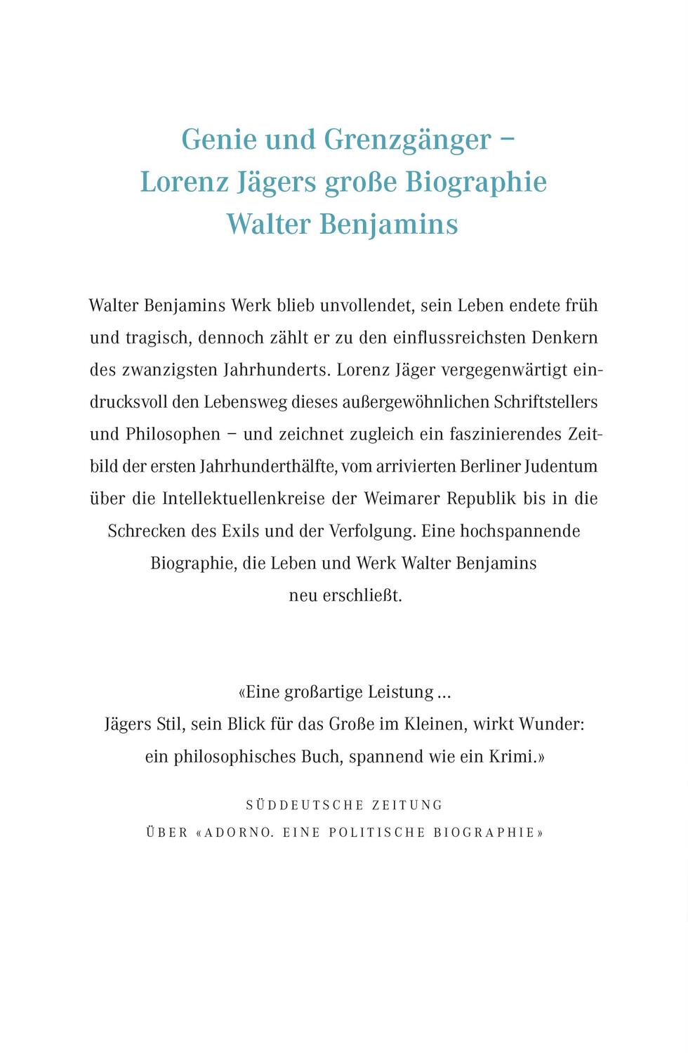 Rückseite: 9783871348211 | Walter Benjamin | Das Leben eines Unvollendeten | Lorenz Jäger | Buch